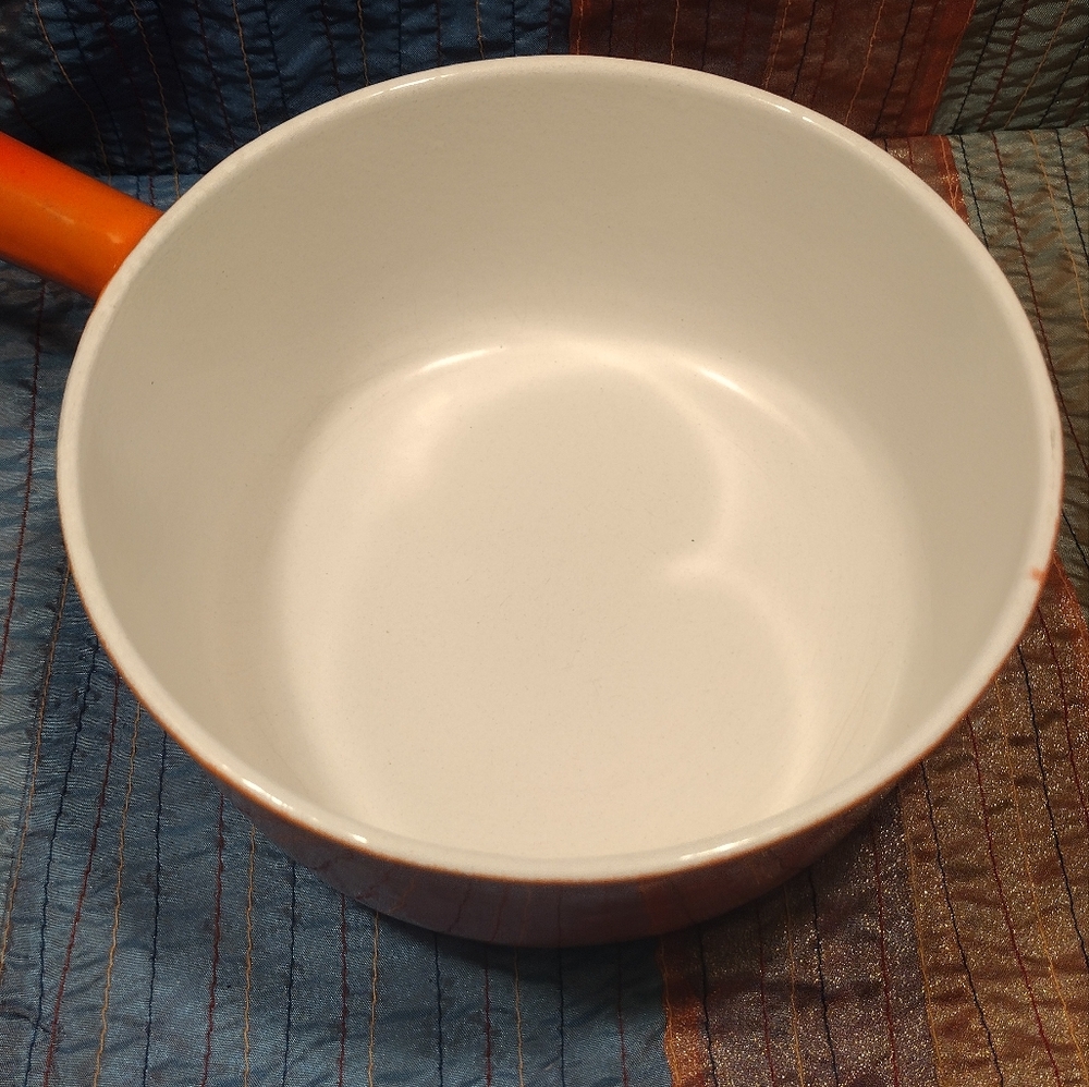 Vintage Orange Enameled Cast Iron Sauce Pan With Lid - Picture 4 of 6